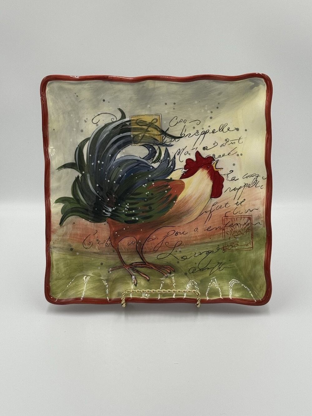 Rooster 10" Square Ruffled Platter By Certified International Susan Winget